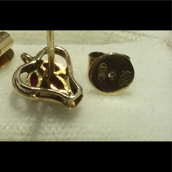 14K Gold Heart Gemstone Earrings - Picture 4 of 6